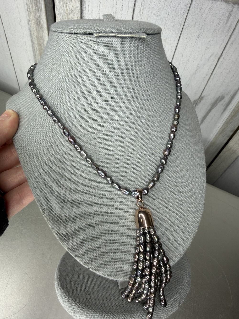 Tahitian Peacock Freshwater Oval Pearls With Statement Multi Strand Fringe